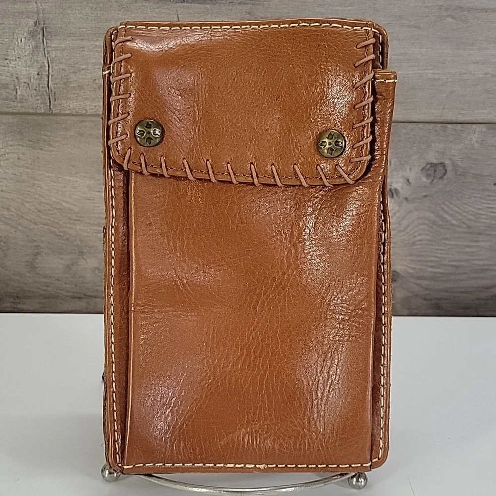 Patricia Nash Brown Leather Phone Pouch Wristlet Clutch Bag